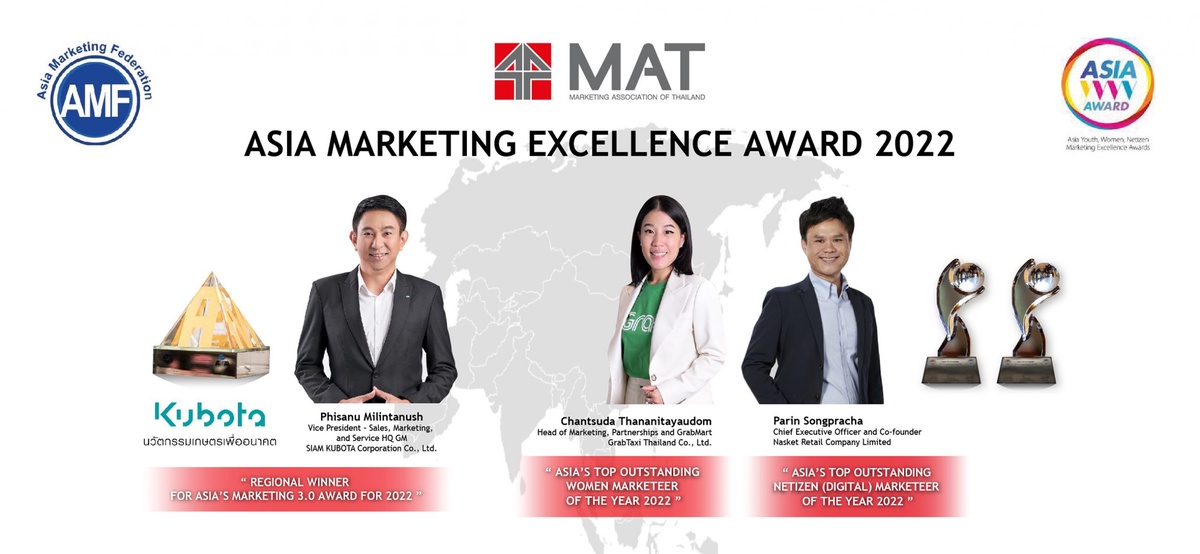 ส.การตลาดแห่งประเทศไทย ขอแสดงความยินดีกับนักการตลาดไทยคว้ารางวัลระดับนานาชาติ ASIA MARKETING EXCELLENCE AWARDS