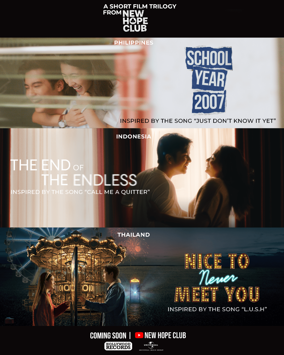 โปรเจ็กต์หนังสั้นสุดอบอุ่น 3 เรื่องจาก ไทย อินโดนีเซีย และฟิลิปปินส์ ที่ได้แรงบันดาลใจจาก 3 เพลงรักของ 3 หนุ่ม New Hope