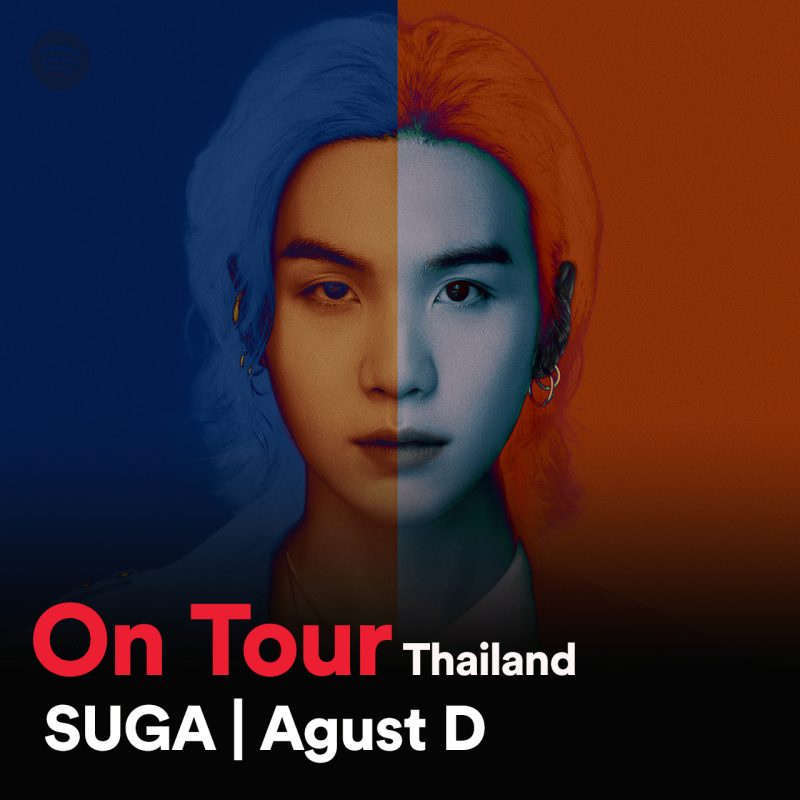 Prepare yourselves, ARMY! Tune in to On Tour Thailand: SUGA l Agust D on Spotify and get hyped for SUGA's epic solo