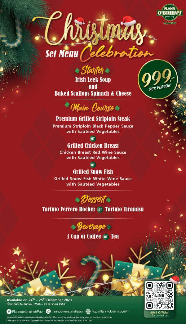 Flann O'Brien's Irish Pub and IMPACT Lakefront celebrate Christmas with special set menu and festive sweet treats from 24 - 25 December