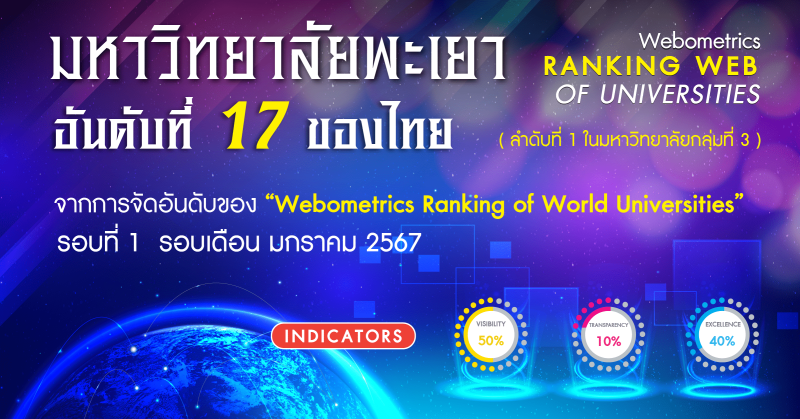 ม.พะเยา ติดอันดับที่ 17 ของประเทศไทย จากการจัดอันดับของ Webometrics Ranking of World Universities