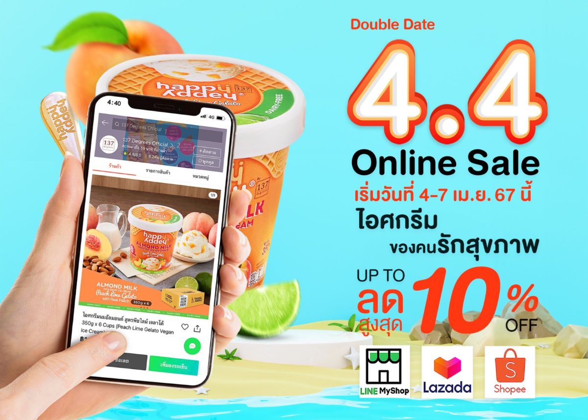 แฮปปี้ แอดดี้(R) ไอศกรีมของคนรักสุขภาพ จัดโปรโมชั่น Double Day 4.4 Online Sale