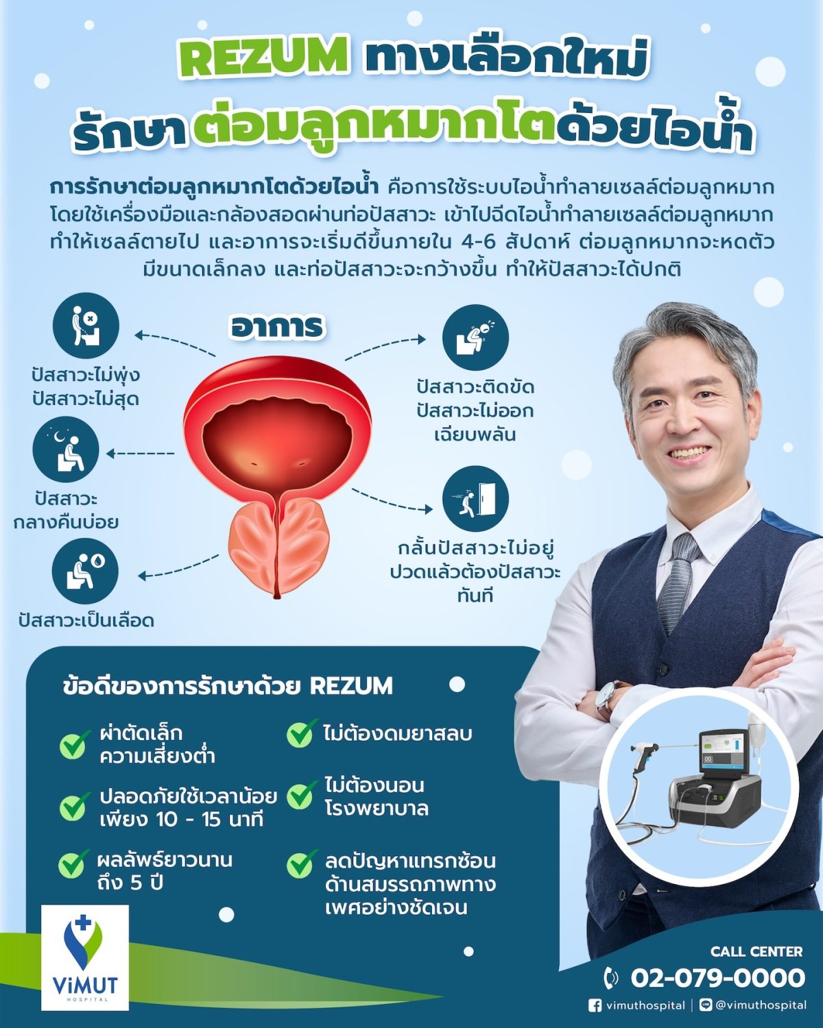 ชายไทยเฮ! รพ.วิมุต เปิดตัวเทคโนโลยีใหม่ 'รักษาต่อมลูกหมากโตด้วยไอน้ำ' ปลอดภัย-หายไว-ไม่ต้องนอนโรงพยาบาล ชี้ชายไทยวัยเก๋า 80% เป็น