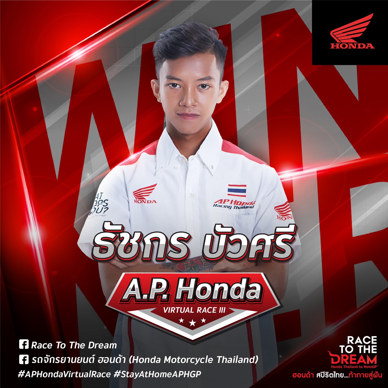 ก้องส์-ธัชกร คว้าแชมป์สนาม 3 ผงาดจ่าฝูง A.P. Honda Virtual Race