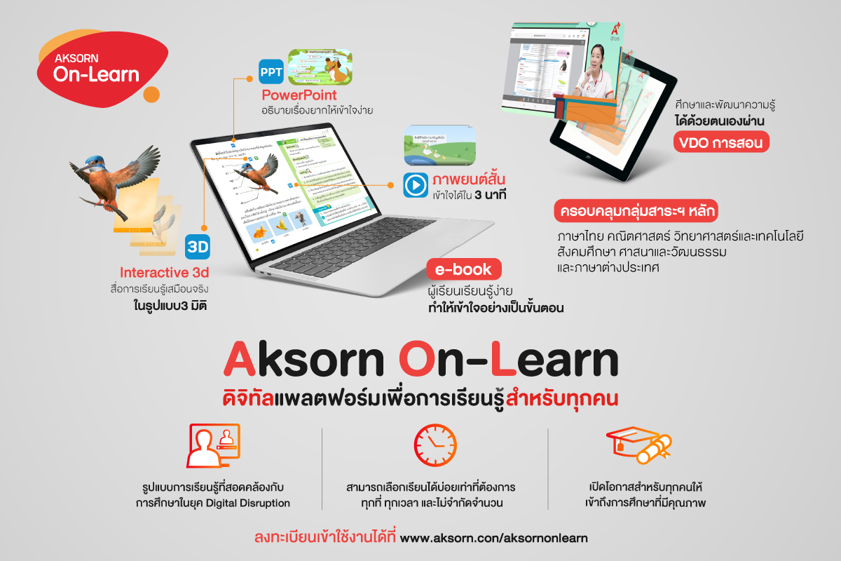 Aksorn On-Learn ห้องเรียนออนไลน์ จากอักษร เอ็ดดูเคชั่น ดิจิทัลแพลตฟอร์มเพื่อการเรียนรู้สำหรับทุกคน
