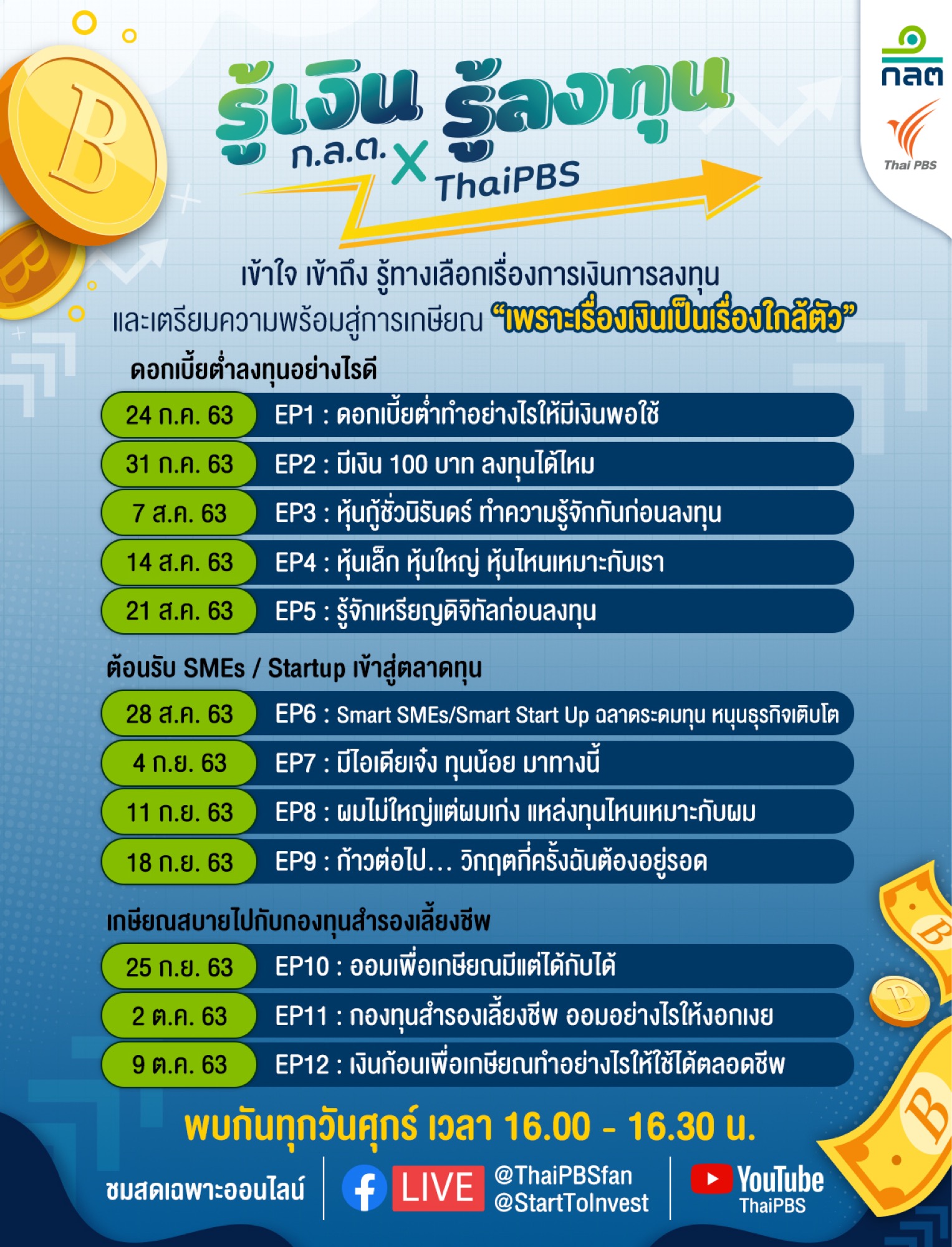 ก.ล.ต. จับมือไทยพีบีเอส ผลิตรายการสด รู้เงิน รู้ลงทุน 12 ตอนผ่านสื่อสังคมออนไลน์ ให้ความรู้ด้านการเงินการลงทุน