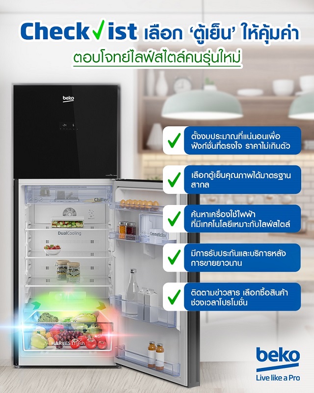 Beko แนะเช็คลิสต์เลือกตู้เย็นให้คุ้มค่าตอบโจทย์ไลฟ์สไตล์คนรุ่นใหม่