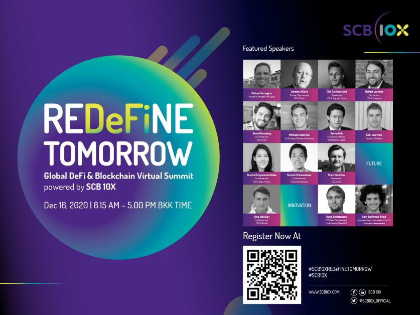 SCB 10X, Siam Commercial Bank's venture arm invites leaders and enthusiasts to map the future of Decentralized Finance at REDeFiNE