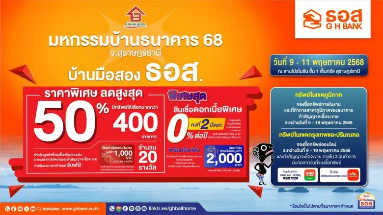 ธอส. ชวนชาวใต้มีบ้านเป็นของตนเอง ร่วมงาน "มหกรรมบ้านธนาคาร 68 จ.สุราษฎร์ธานี"