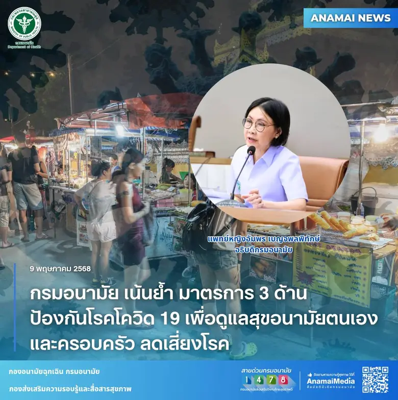 กรมอนามัย เน้นย้ำมาตรการ 3 ด้าน ป้องกันโรคโควิด 19 เพื่อดูแลสุขอนามัยตนเองและครอบครัว ลดเสี่ยงโรค