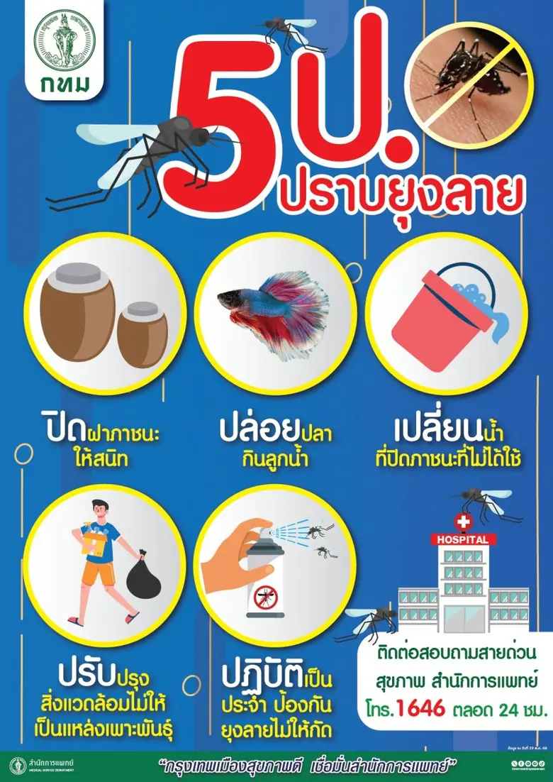 กทม. รุกเข้มมาตรการป้องกันและควบคุมไข้เลือดออก เน้นย้ำคนกรุงปฏิบัติตามมาตรการ 5 ป.