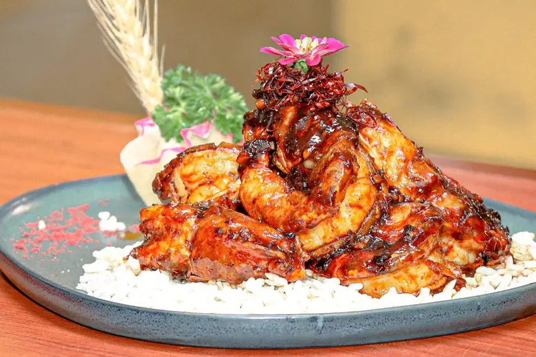 "Stir-fried Shrimps with Spicy Lao Gan Ma Sauce" at the Emerald Hotel