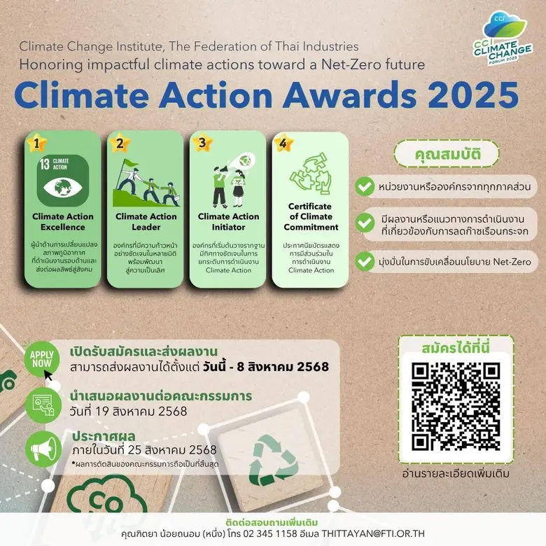 Climate Change Institute (CCI), The Federation of Thai Industries Invites Submissions for the Climate Action Awards 2025 to Promote Concrete Progress Toward Net-Zero