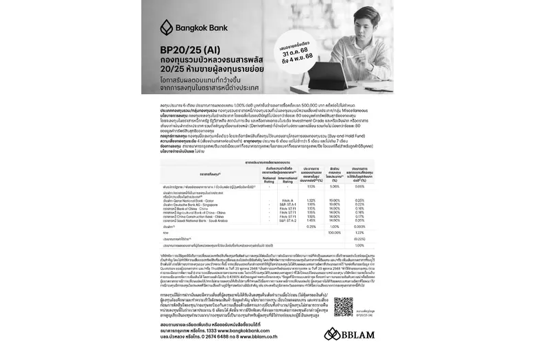 BBLAM เสนอขาย IPO 'BP20/25(AI)' วันที่ 31 ต.ค. - 4 พ.ย. 2568 BBLAM เสนอขาย IPO 'BP20/25(AI)' วันที่ 31 ต.ค. - 4 พ.ย. 2568