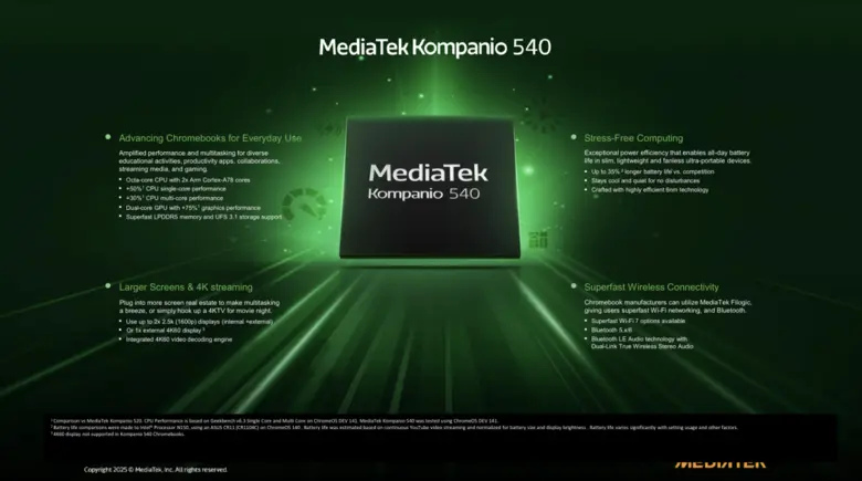 MediaTek Kompanio 540 นำประสิทธิภาพอันเหนือชั้นและอายุการใช้งานแบตเตอรี่ตลอดวัน มาสู่ Chromebook สำหรับนักเรียน