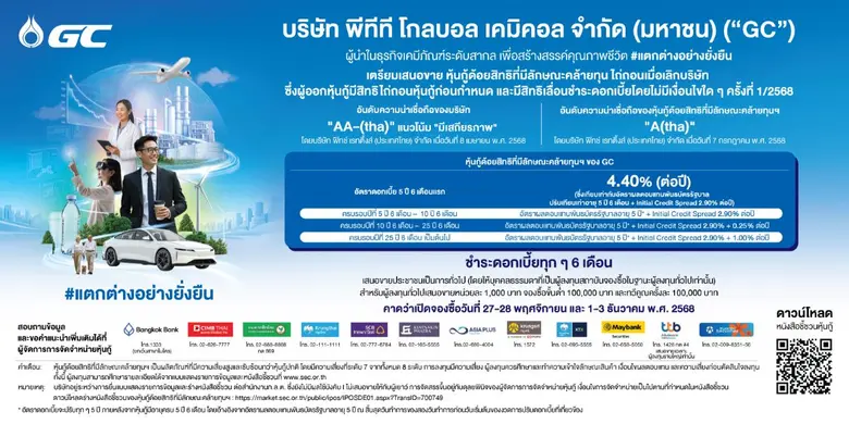 GC Announces Interest Rate of 4.40% per Annum for the First 5 Years and 6 Months of its Baht Subordinated Hybrid Debentures to Be Offered to Public from 27 November to 3 December 2025