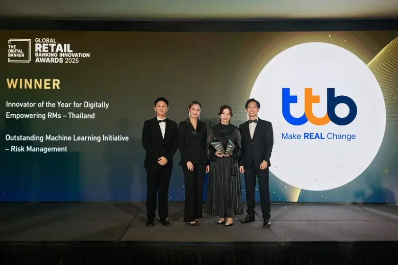 ทีทีบี คว้า 2 รางวัลระดับโลกจากเวที Global Retail Banking Innovation Awards 2025 ตอกย้ำความเป็นผู้นำด้านนวัตกรรมดิจิทัลและเทคโนโลยีข้อมูลอย่างแท้จริง
