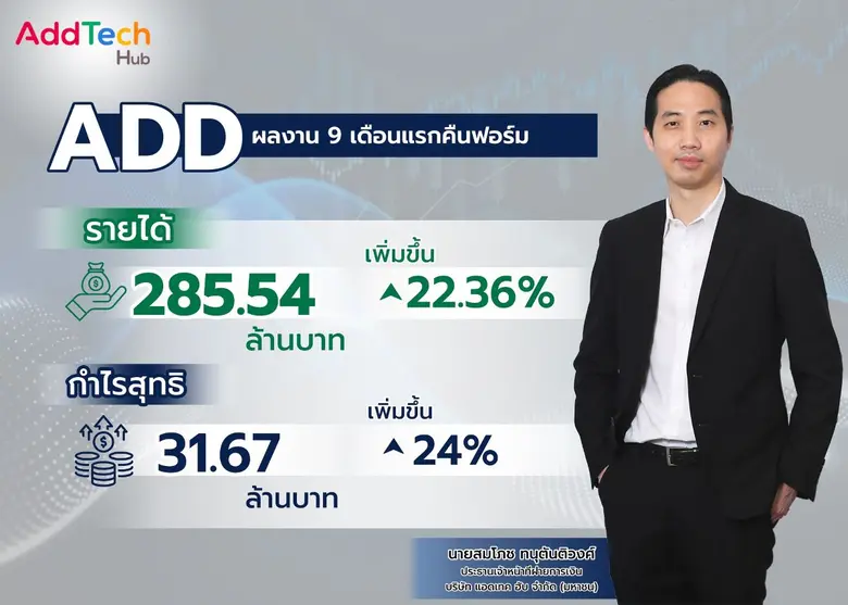 ADD คืนฟอร์ม 9 เดือนแรกกำไรทะยาน 24% (YoY) อานิสงส์ยอดใช้ดิจิทัลคอนเทนต์พุ่ง - Music Monetization หนุน บอร์ดใจดีแจกปันผล 0.10 บาท จ่อ XD วันที่ 27 พ.ย.นี้