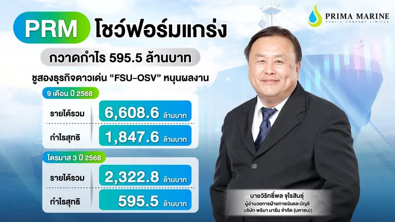 PRM โชว์ฟอร์มแกร่ง Q3/68 กวาดกำไร 595.5 ลบ. ชูสองธุรกิจดาวเด่น "FSU-OSV" หนุนผลงาน