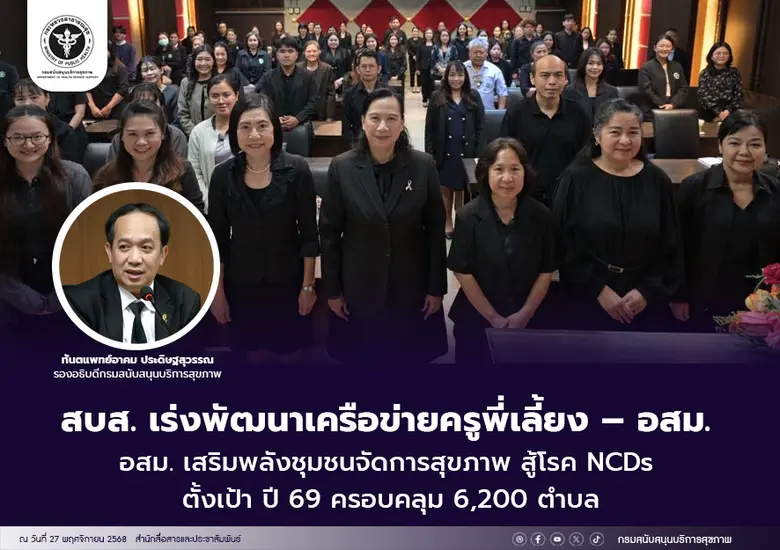 สบส. เร่งพัฒนาเครือข่ายครูพี่เลี้ยง - อสม. เสริมพลังชุมชนจัดการสุขภาพ สู้โรค NCDs ตั้งเป้า ปี 69ครอบคลุม 6,200 ตำบล