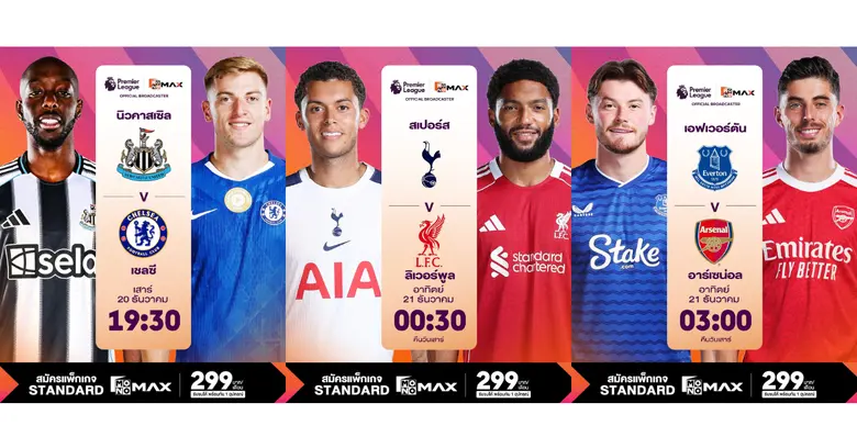 อัดแน่น "Monomax" ยิงสดศึกพรีเมียร์ลีกอังกฤษ บิ๊กแมตซ์ "สเปอร์สชนลิเวอร์พูล-แมนฯยูบุกวิลล่า-เรือใบรับขุนค้อน"