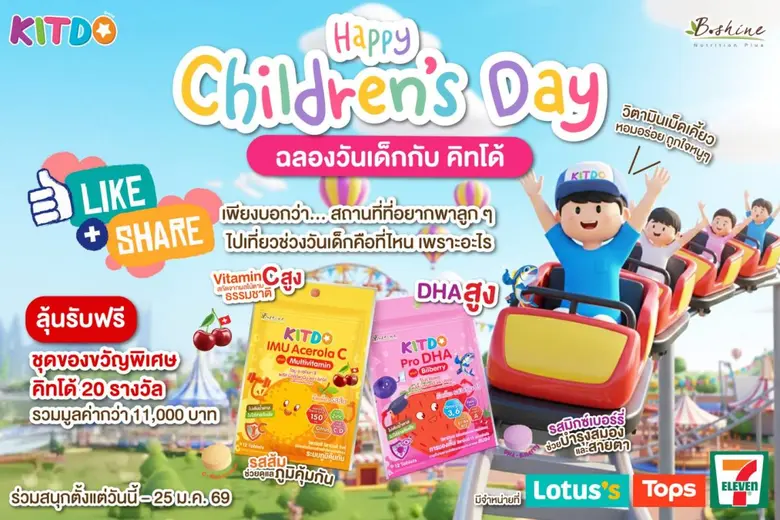 "คิทโด้" วิตามินเม็ดเคี้ยว 2 รสชาติ เสริมโภชนาการเด็กวัยเรียน โปรแรง! ถูกและคุ้ม 1 แถม 1 ตุนได้เลยที่เซเว่น อีเลฟเว่น พร้อมชวนร่วมสนุกกิจกรรม Happy Children's Day กับ KITDO ลุ้นรับของรางวัลฟรี!!