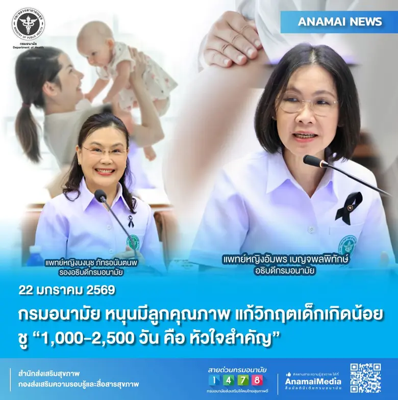 กรมอนามัย หนุนมีลูกคุณภาพ แก้วิกฤตเด็กเกิดน้อย ชู "1,000-2,500 วัน คือ หัวใจสำคัญ"