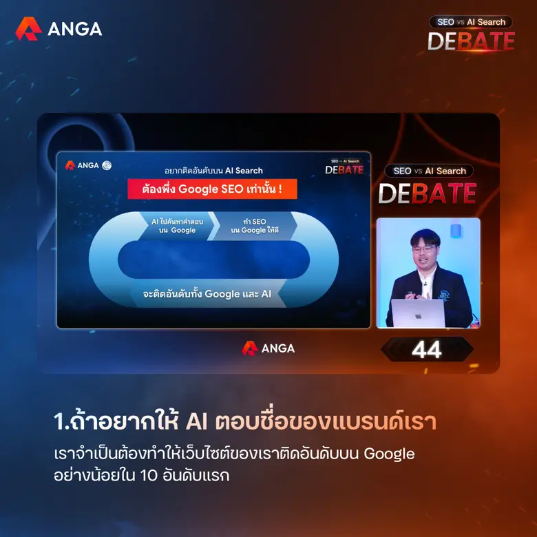 สรุปไฮไลท์การทำ AI Search จากงาน [WEBINAR 2026] SEO VS AI Search DEBATE โดย ANGA Bangkok มัดรวม! ย่อยเนื้อหามาให้แล้วในโพสต์นี้