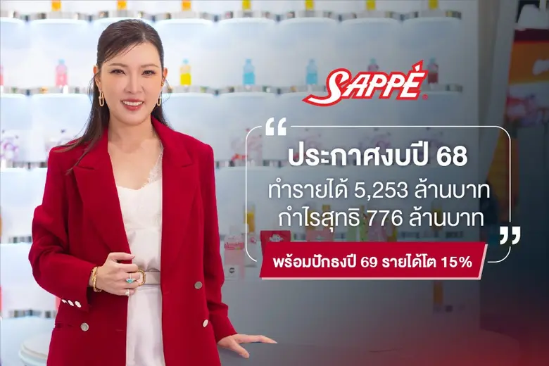 SAPPE ประกาศงบปี 68 ทำรายได้ 5,253 ล้านบาท กำไรสุทธิ 776 ล้านบาท พร้อมปักธงปี 69 รายได้โต 15% รับสัญญาณบวกตลาดโลกฟื้นตัว