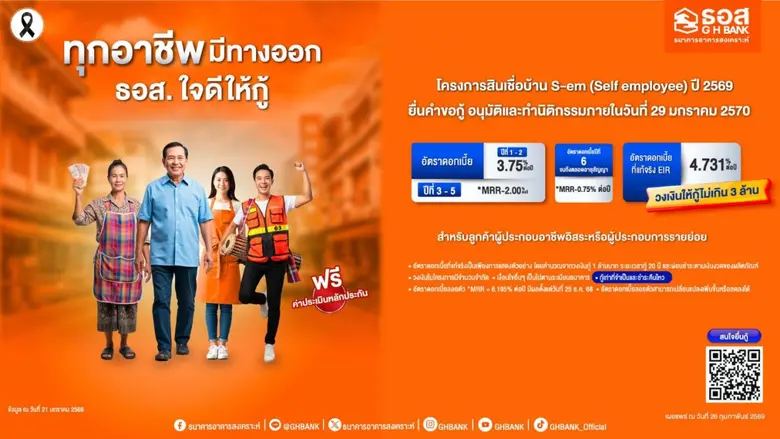 ทุกอาชีพมีทางออก ธอส. ใจดีเตรียมวงเงิน 5,000 ล้านบาท มีบ้านในฝันได้ง่าย ๆ กับสินเชื่อบ้าน S-em (Self employee) ปี 2569 ผ่อนเริ่มต้นเพียงล้านละ 4,200 บาท เท่านั้น!