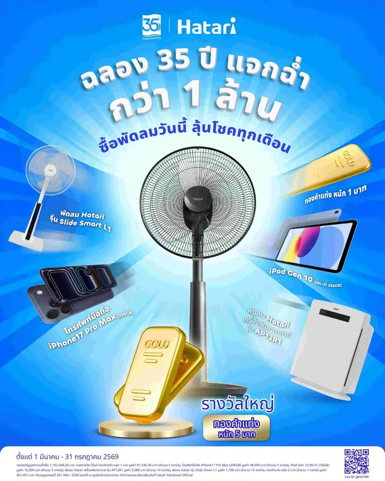 ลุ้นทอง 5 บาท 'ฮาตาริ' ฉลอง 35 ปี 'ส่งต่อความเย็น ส่งต่อความสุข'