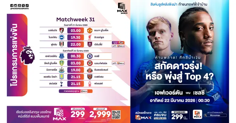 โค้งสำคัญ "พรีเมียร์ลีก" บิ๊กแมตซ์ "ไบร์ทตัน-ลิเวอร์พูล" ดาร์บี้แห่งศักดิ์ศรี "นิวคาสเซิ่ล-ซันเดอร์แลนด์"