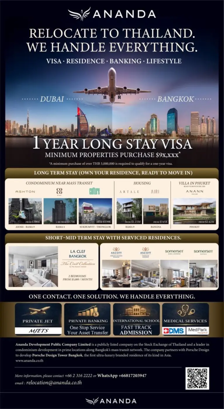 อนันดาฯ เปิดตัว "Ananda Relocation Services" ดันกรุงเทพฯ สู่ฮับการอยู่อาศัยใหม่ของเอเชีย พร้อมบริการครบวงจร One Stop Service ตอบโจทย์ครอบครัวและนักลงทุนต่างชาติ