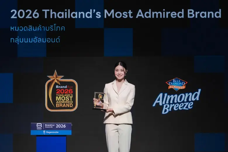 "บลูไดมอนด์ อัลมอนด์ บรีซ" คว้าอันดับ 1 Thailand's Most Admired Brand 2026 ต่อเนื่องปีที่ 4 ตอกย้ำความเป็นผู้นำตลาดนมอัลมอนด์ในไทย