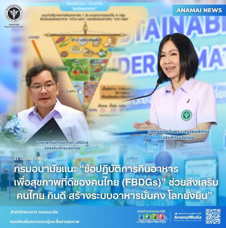 กรมอนามัยแนะ "ข้อปฏิบัติการกินอาหารเพื่อสุขภาพที่ดีของคนไทย (FBDGs)" ช่วยส่งเสริม คนไทย กินดี สร้างระบบอาหารมั่นคง โลกยั่งยืน"