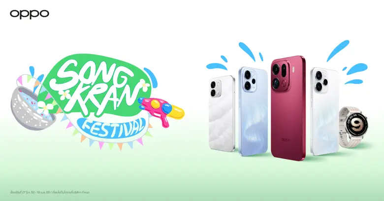 สงกราน์นี้สาดความสนุก OPPO ส่งโปรแรงสุดคุ้มรับหน้าร้อน เสิร์ฟทุกโมเมนต์สนุก สุดประทับใจ