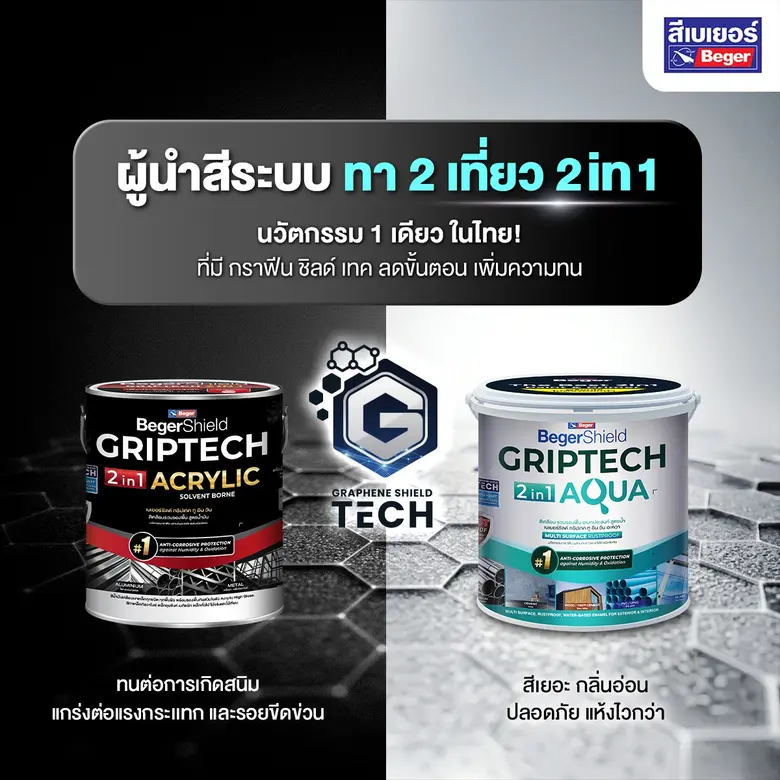 เบเยอร์ตอกย้ำผู้นำสี 2in1 เปิดตัว "BegerShield Griptech 2in1" ยกระดับมาตรฐานใหม่งานเหล็ก ด้วยนวัตกรรมความทนขั้นกว่า