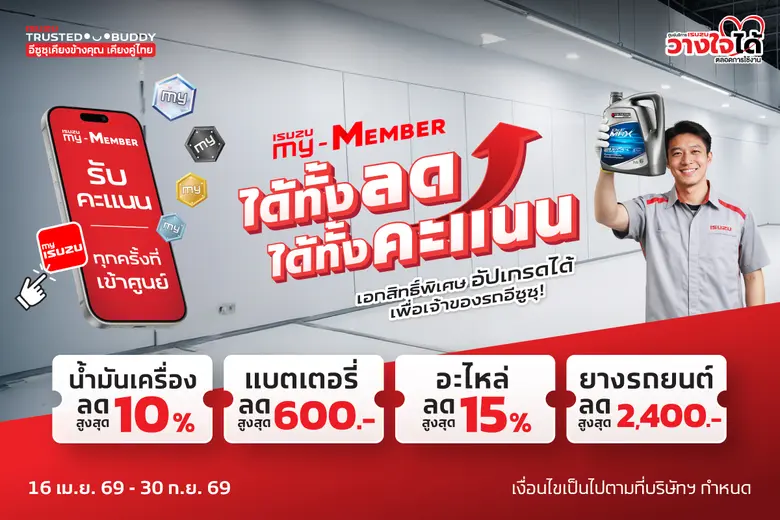 อีซูซุเชิญชวนลูกค้าคนสำคัญเช็กรถหลังเดินทางไกล กับแคมเพจ์น "ได้ทั้งลด ได้ทั้งคะแนน" คุ้มยาวตลอดปี