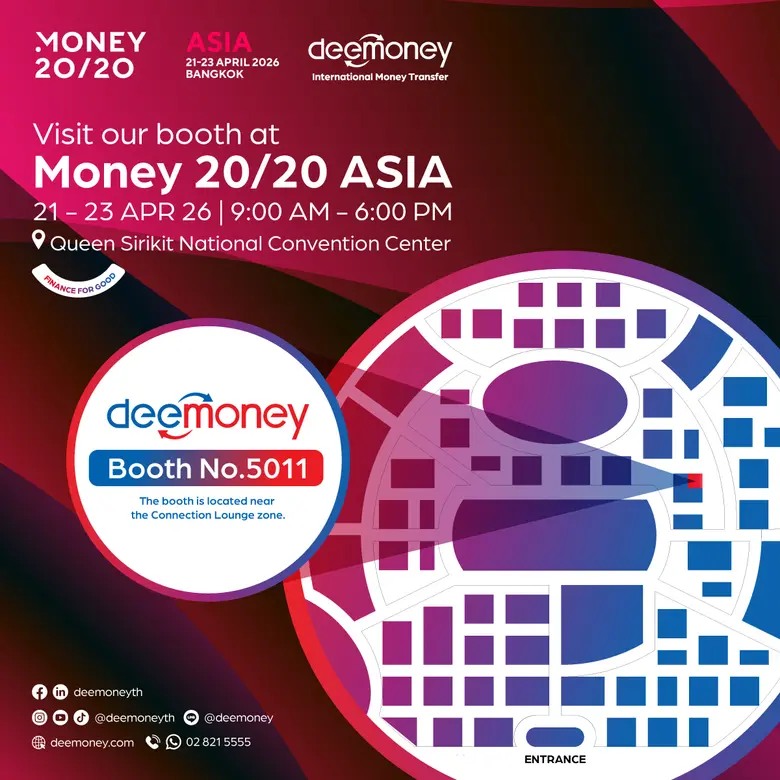 DeeMoney ร่วมขับเคลื่อน 1 ใน 3 ของธุรกรรมการโอนเงินขาเข้าในประเทศไทย เน้นย้ำศักยภาพโครงสร้างพื้นฐานด้านการชำระเงินระหว่างประเทศ ณ งาน Money20/20 Asia 2026