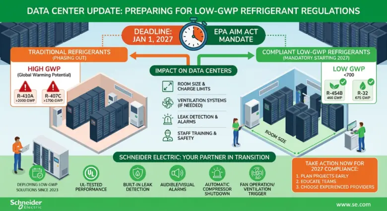 ชไนเดอร์ อิเล็คทริค แนะทีมดูแลดาต้าเซ็นเตอร์ต้องรู้ เมื่อสารทำความเย็นถูกกำหนดให้ใช้ค่า GWP ต่ำ ลดภาวะโลกร้อน