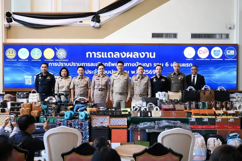 รัฐบาลผนึก "เศรษฐกิจ-ความมั่นคง-ยุติธรรม" ปราบสินค้าละเมิดฯ 6 เดือน จับ 332 คดี ยึดกว่า 1.3 ล้านชิ้น มูลค่าเสียหายทะลุ 2,300 ล้าน ยกระดับความเชื่อมั่นการค้า-การลงทุนไทย เสริมภาพลักษณ์ในเวทีโลก