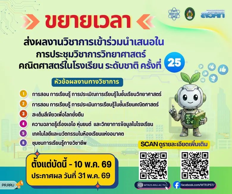 โค้งสุดท้าย! สสวท. ชวนครู-นักวิชาการเร่งส่งผลงาน "วทร.25" เวทีสะเต็มศึกษาสีเขียวเพื่อโลกที่ยั่งยืนระดับชาติ ก่อนหมดเขต! 10 พ.ค. นี้