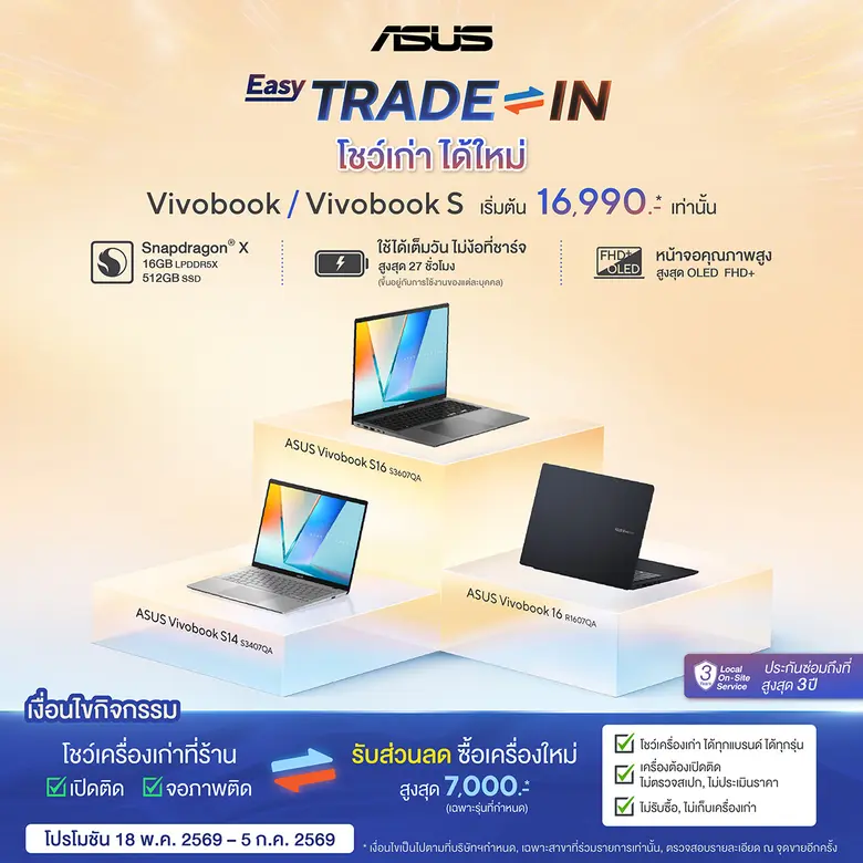 ASUS เปิดแคมเปญ 'โชว์เก่า ได้ใหม่' ชวนคุณเปลี่ยนโน้ตบุ๊กใหม่! รับส่วนลดสูงสุด 7,000 บาท สำหรับ ASUS Vivobook รุ่นที่ร่วมรายการ