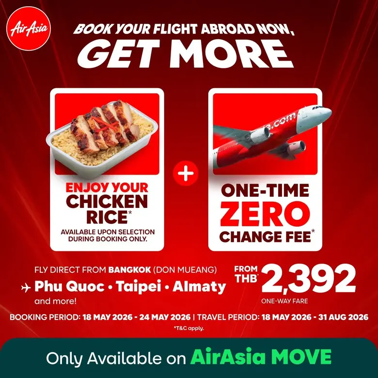 Fly AirAsia, Get Better Value Than Ever! Enjoy 1x Zero Change Fee NEW… Fly International and Grab a Free "Chicken Rice"