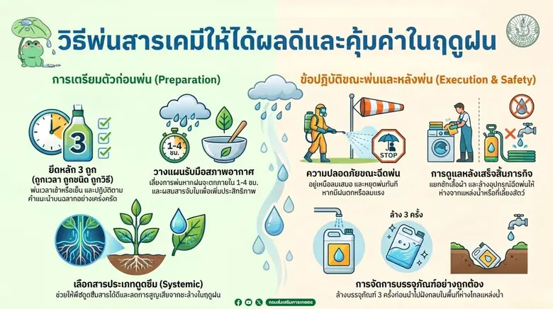 กรมส่งเสริมการเกษตร แนะ "พ่นสารเคมีถูกวิธี" กำจัดศัตรูพืชฤดูฝน