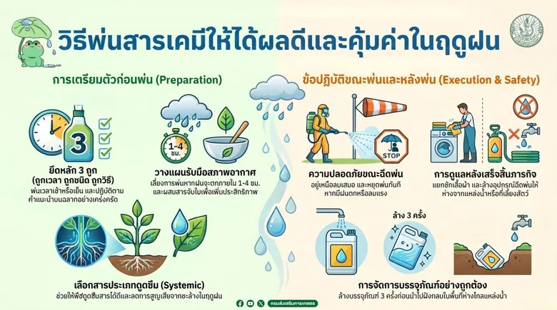 กรมส่งเสริมการเกษตร แนะ "พ่นสารเคมีถูกวิธี" กำจัดศัตรูพืชฤดูฝน