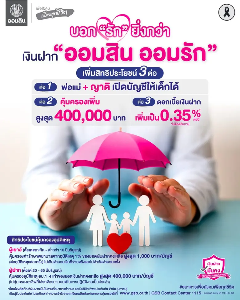ออมสิน ฉลองความสำเร็จเงินฝากเพื่อเด็ก "ออมสิน ออมรัก" ขยายสิทธิประโยชน์ถึง 3 ต่อ