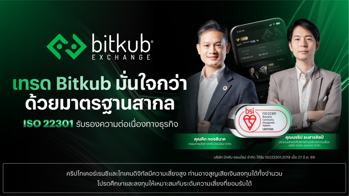 บิทคับ เอ็กซ์เชนจ์ คว้ามาตรฐานสากล ISO 22301:2019 ยกระดับความเชื่อมั่นด้านการจัดการความต่อเนื่องทางธุรกิจ