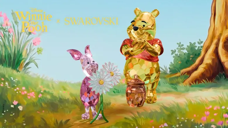 Disney and Swarovski Celebrate 100 Years of Winnie the Pooh A cartoon of winnie the pooh and piglet