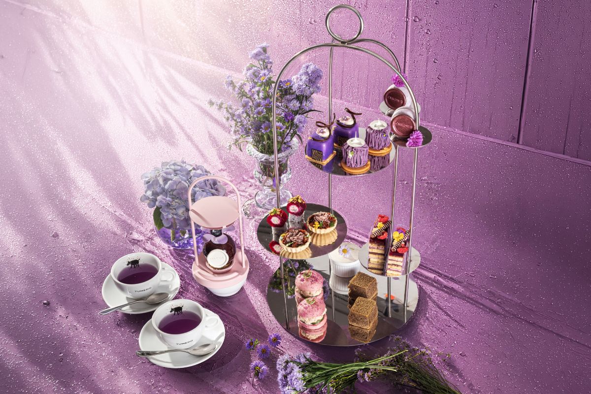 Purple Rain Afternoon Tea at Tuxedo Espresso Bar Inspired by nature's shades of purple and gentle rainfall